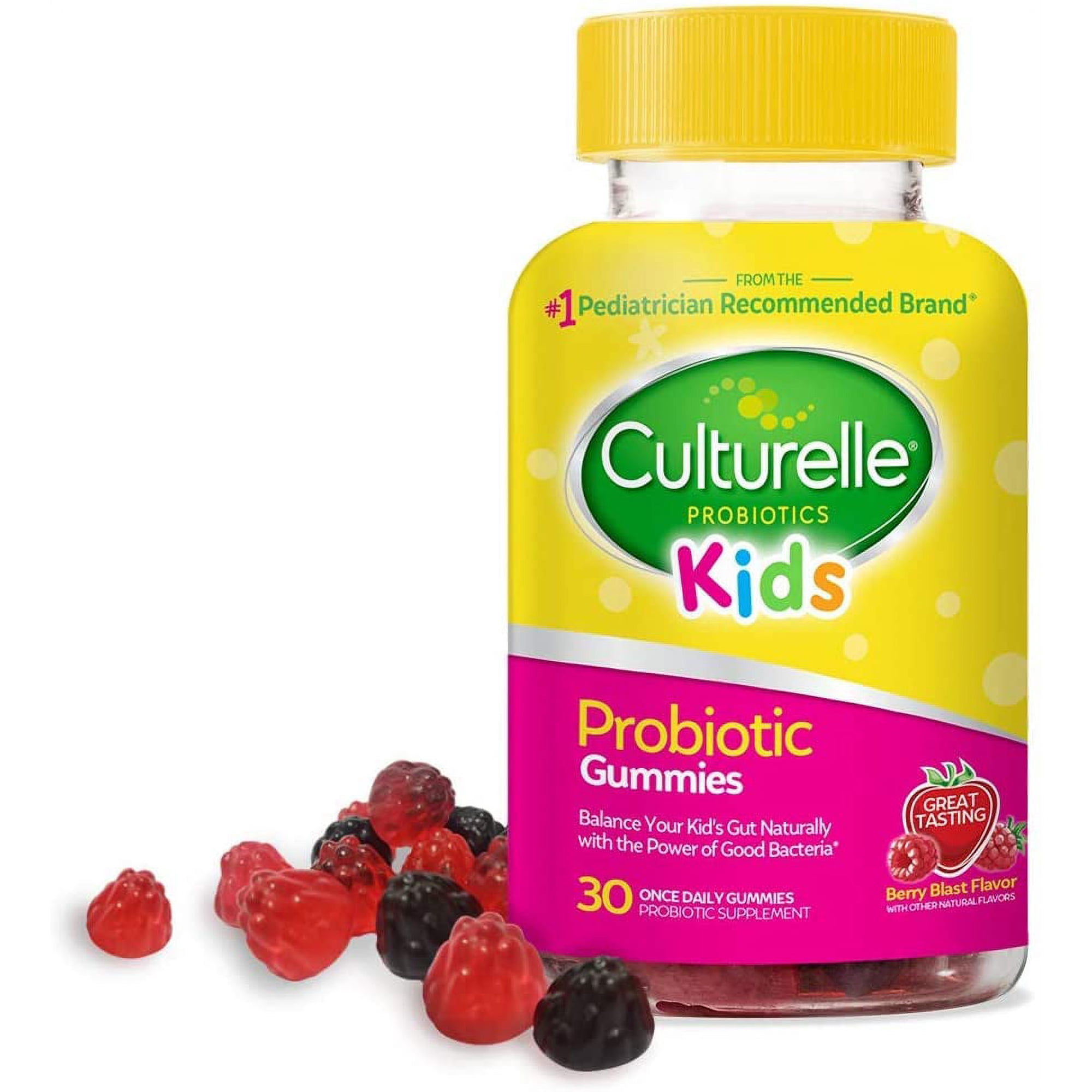 Culturelle Kids Daily Probiotic Gummies - Prebiotic + Probiotic - from The #1 Pediatrician Recommended Brand - Helps Maintain a Healthy Tummy - Gluten-Free, Berry Flavor - 30 CT