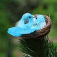 thumbnail image 4 of Artificial Sparrow Nest Set, 2 Clip On Birds with Rattan Nest and Faux Eggs, Realistic Feathered Ornaments for Tree and Wreath - Blue, 4 of 6