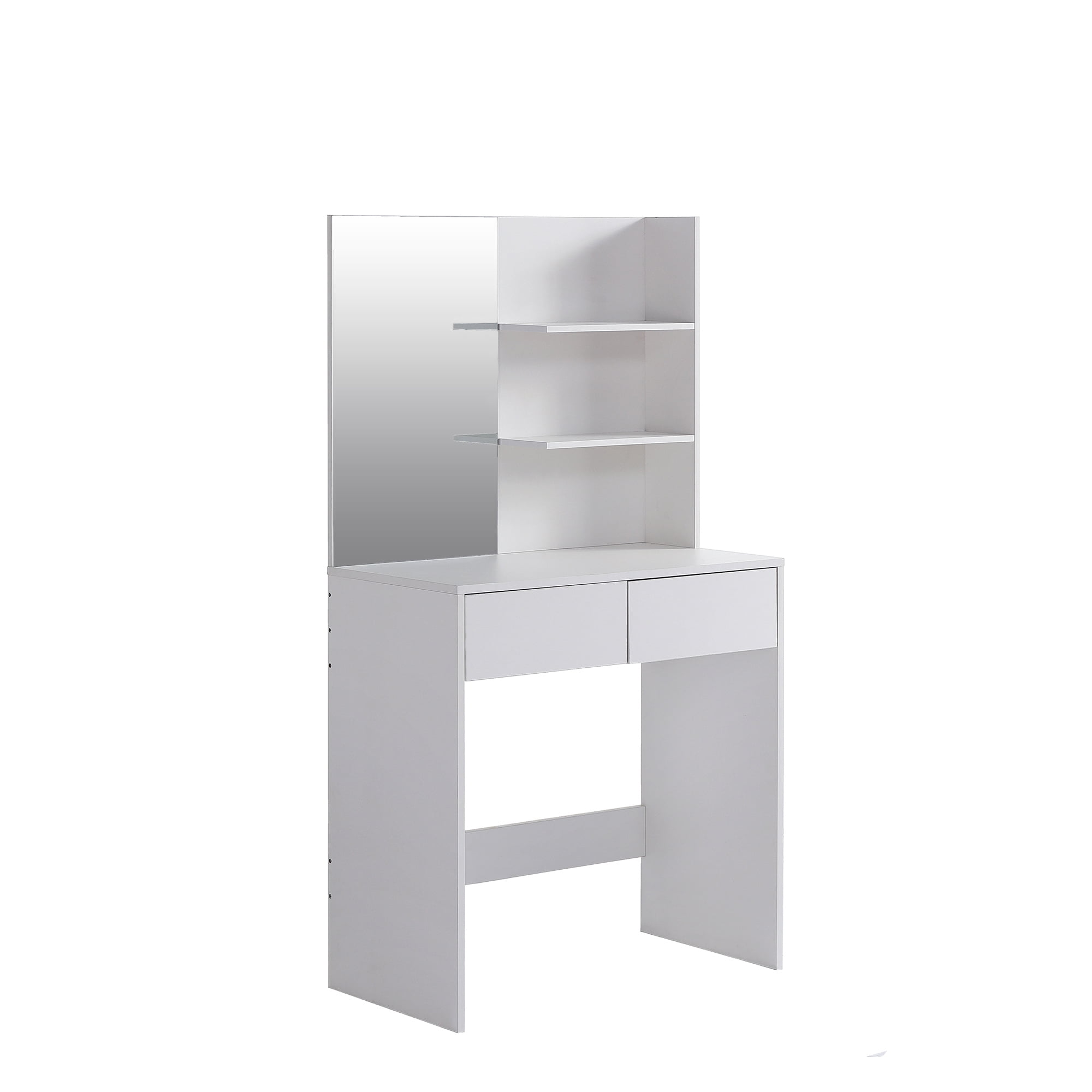 Resenkos Modern Mid-Century Makeup Vanity Desk Dressing Table with Mirror&2 Drawers for Bedroom, White