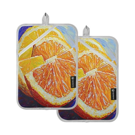 

Orange and Lemon Set of 2 Heat-Resistant Quilted Pads Silver Polyester 7 x 9.8