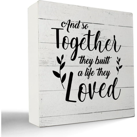 Zomyto 5x5 Inches and so Together They Built a Life They Loved Wood Box Sign,Love Signs for Home Decor,Rustic Wooden Sign Farmhouse Decoration for Home,