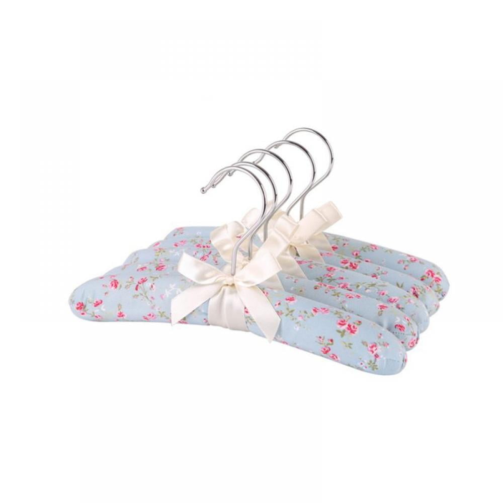 Lot of 5 Padded Coat Hangers Fabric Covered Clothes Hanger with Bows Non  Slip