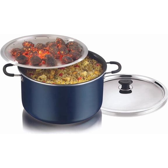 Vinod Zest Non-Stick Dum Biryani Pot with Bakelite Handle 3-Layer Coating and Extra Thick Base Metal Spoon Friendly Gas Stove Compatible Blue 474 oz 12.5 in 1-Year
