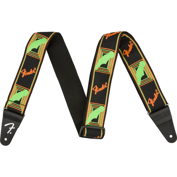 Fender Neon Monogrammed Guitar Strap, Stocking Stuffers, Guitar Accessories, 2in, Green/Orange
