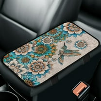 Yuyamidu Boho Flower Blossom Arm Rest Cover Car Accessories Hummingbird Car Center Console Armrest Cover for Most Vehicles Fluffy Auto Armrest Covers