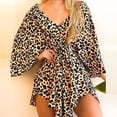 thumbnail image 4 of 2022 Nouvelle Robe d'Été de Plage Élégante pour Femmes Aguichant à Col en V, à Lacets, à Imprimé Floral, Mini-Robe Décontractée à Manches Évasées, Robe de Soirée pour Dames, 4 of 7