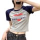 thumbnail image 3 of Camiseta casual de manga corta con estampado de colores en contraste y cuello redondo para mujer para verano Slim Fit Gris L, 3 of 8