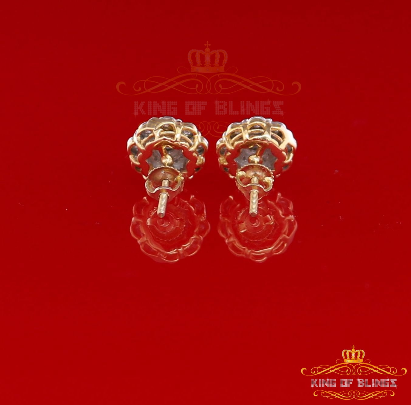 King of Bling's 10K Real Yellow Gold with 0.20CT Diamonds stud Floral Earrings For Women And Men