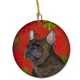 thumbnail image 1 of French Bulldog Flocons de Neige Rouges Ornement en Céramique de Noël, 1 of 1
