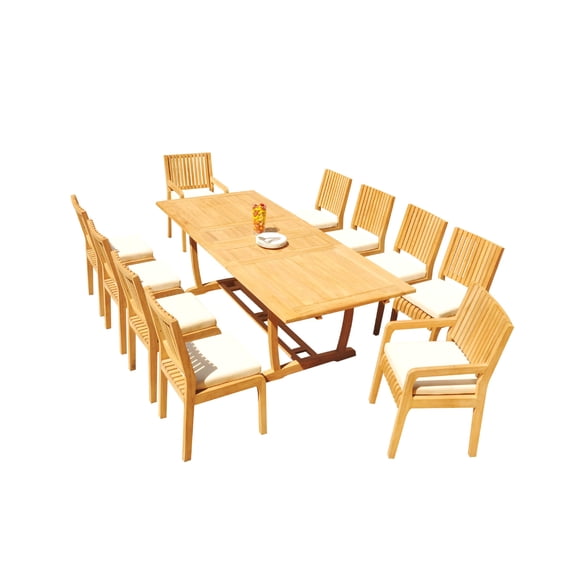 Grade-A Teak Dining Set: 10 Seater 11 Pc: 94 Mas Rectangle Table And 10 Maldives Chairs (2 Arm & 8 Armless Chairs) Outdoor WholesaleTeak #51ML2111