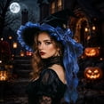 thumbnail image 2 of OOOUM Women's Halloween Witch Hat Gothic Pointed Wide Brim Party Hat with Ribbon Bow and Star Charm for Adults, 2 of 3