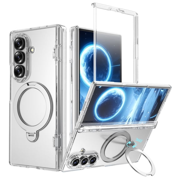 Dteck Magnetic Case for Samsung Galaxy Z Fold 8 Ultra,Shockproof Hinge Protection PC Compatible with Mag Safe Case Ring Stand Cover,Clear