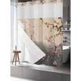 thumbnail image 3 of No Hook Shower Curtain with Snap-in Liner, Chinese Ink Painting Waterproof Fabric Bathroom Curtains, Pink Peach Blossom Branches Bath Curtains & Mesh Top Window Standard 72"x72", 3 of 9