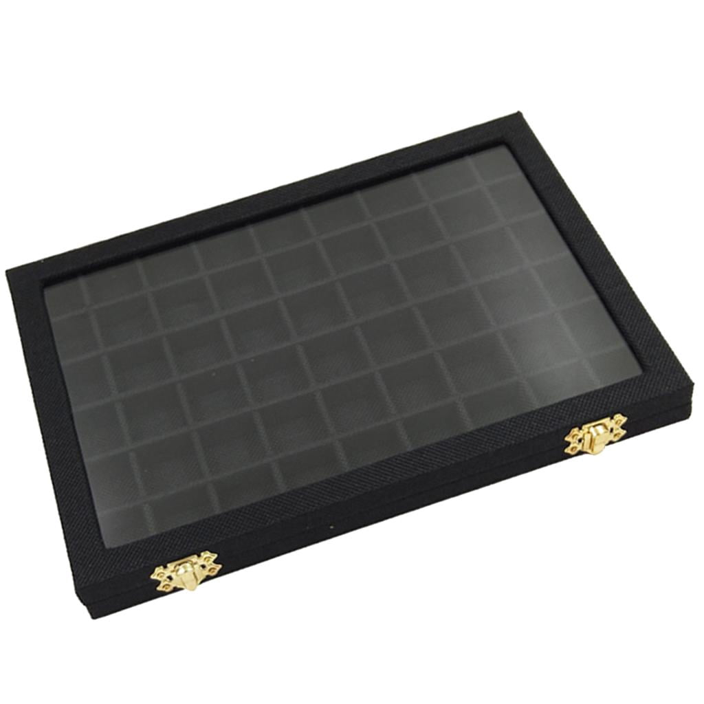 54 Grids Jewelry Tray Case Velvet Display Box Holder Storage Organizer - Black