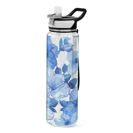 

Sports Water Bottle 1000ML Tritan Food Grade Clear Water Bottle Fitness Outdoor Sports BikeBeautiful Blue Flowers1