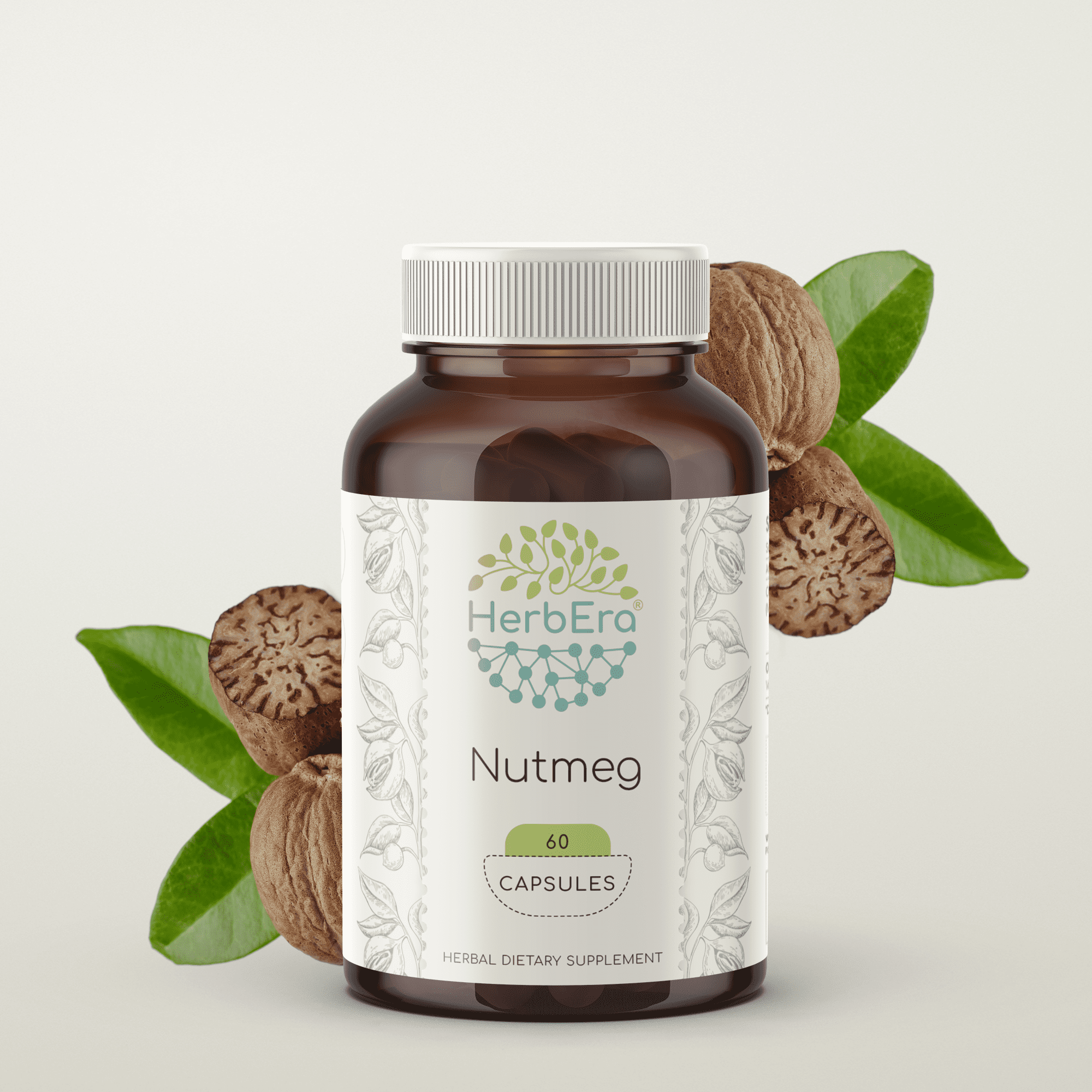 Nutmeg 60 Capsules, 500 mg, Organic Nutmeg (Rou Dou Kou, Myristica