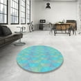 thumbnail image 4 of Ahgly Company Tapis Rond Lavable en Machine Intérieur Transitionnel Ara Bleu Vert, 6 Pieds Rond, 4 of 7