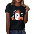 thumbnail image 2 of Frostluinai Halloween Shirts for Ladies Spooky Ghosts Pumpkin Casual Graphic Tees Short Sleeve Crewneck Lightweight Holiday Party T Shirts S-3XL, 2 of 7
