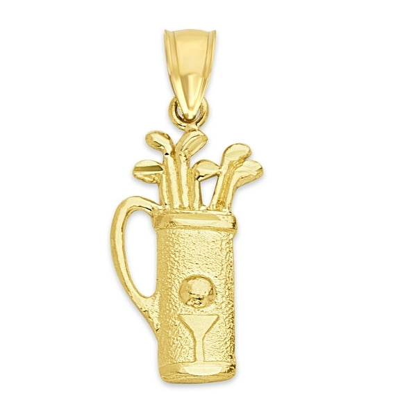 Golden Fire Solid 10k Gold Golf Bag Pendant - Golf Jewelry Gifts for Men and Women