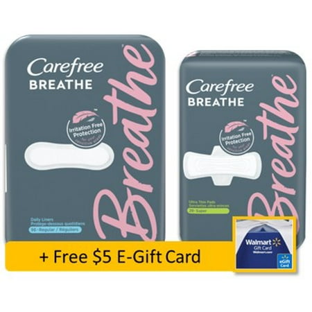 Free $5 Walmart Gift Card with Purchase of 2 Packages of Carefree Breathe Liners & Super Ultra Thin Pads