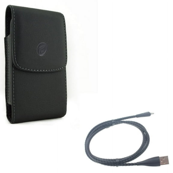 Holster Leather Case Belt Clip w Charger Cord 3ft Metal USB Cable for iPhone XS,X,8,7,6S,6,11 Pro Models