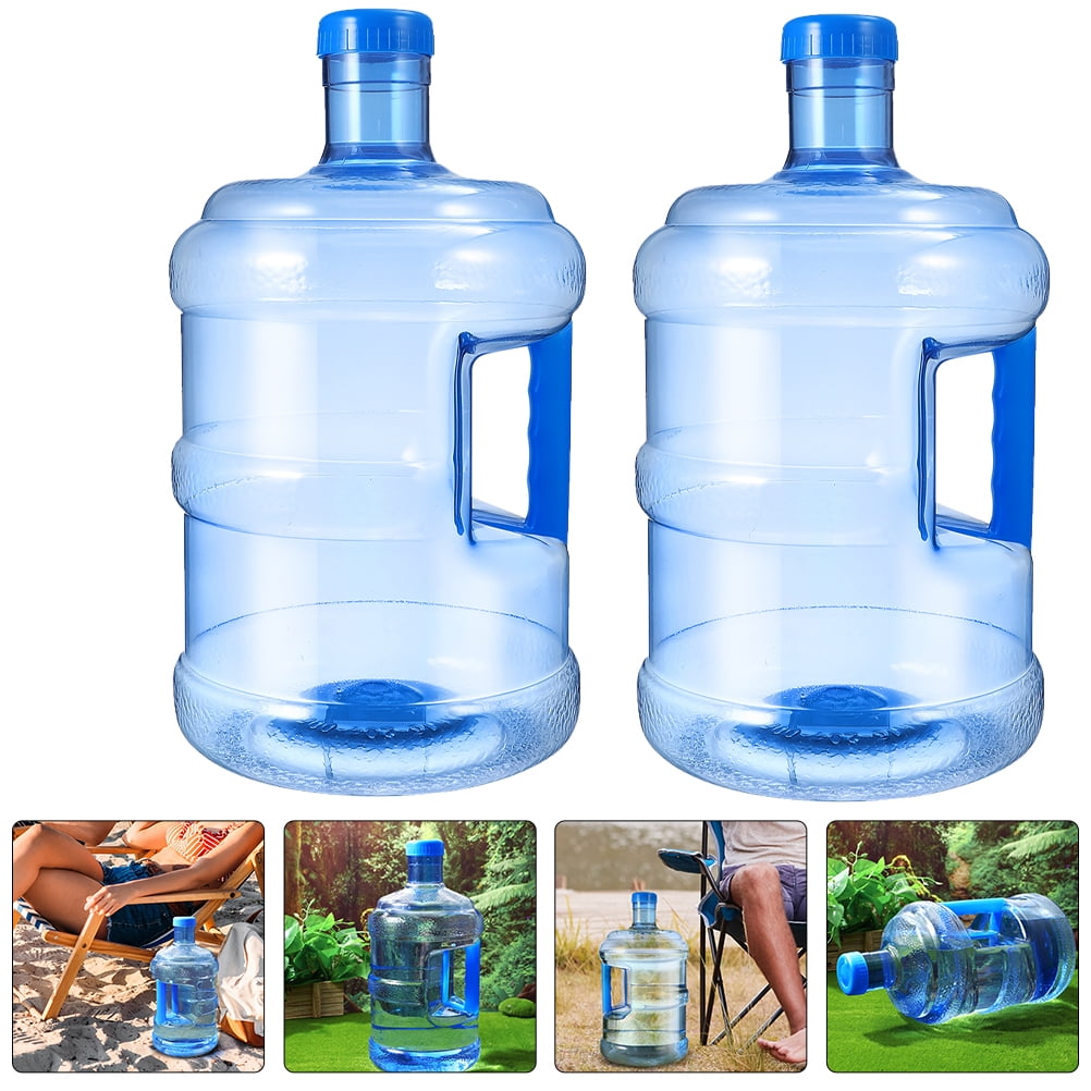 NISHUNA 2 Pieces Water Jugs Round PET Plastic Water Bottle Portable Water Jug with Handle 5L/Pcs