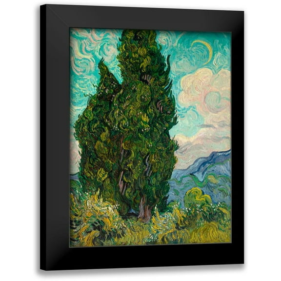 Van Gogh, Vincent 12x14 Black Modern Framed Museum Art Print Titled - Cypresses I