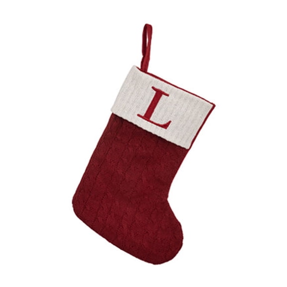XIAOLE 12 Inches Christmas Stockings, Initial Letter Embroidered Knit Red White Christmas Stocking, Letter Monogram Hanging Xmas Stockings For Family Christmas Tree Fireplace Decoration