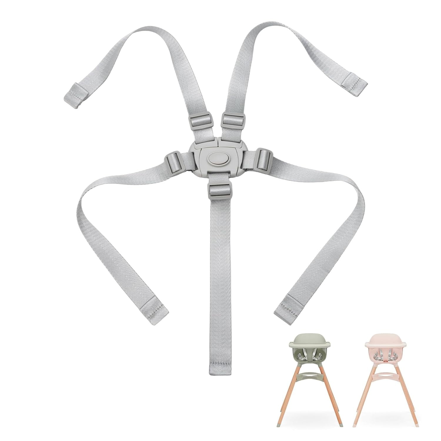 RIONIMA Replacement Straps Compatible with High Chair | 5-Point Harness, Adjustable Safety Belts, Gray 1-Pack 5-Point Harness Gray 1-Pack High Chair Accessories