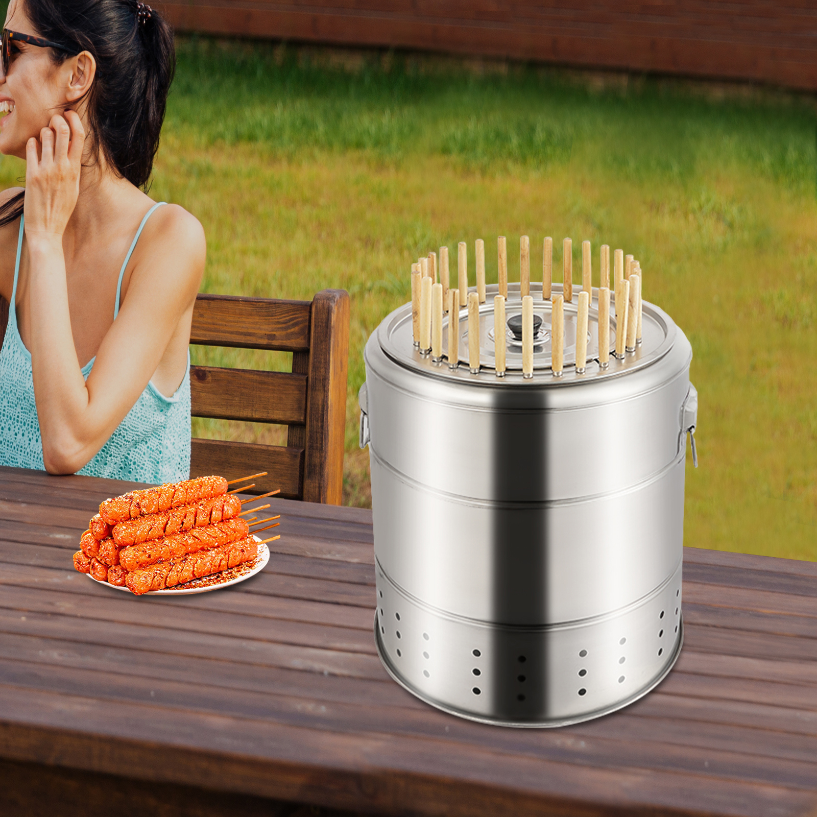 Portable Barbecue Charcoal Barrel Grill with Grilling Accessories Set for Picnics, Camping Barbecues