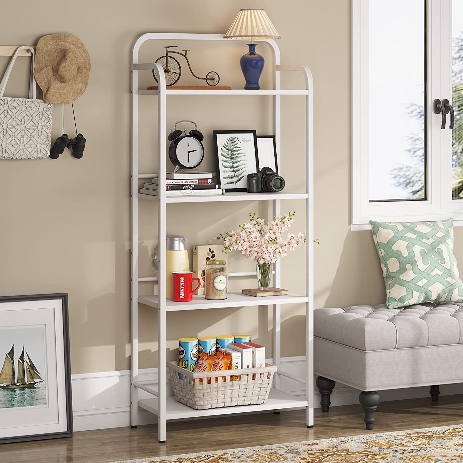 Buy Tribesigns White Bookshelf 4Tier, Modern Small Bookcase, Wood Book