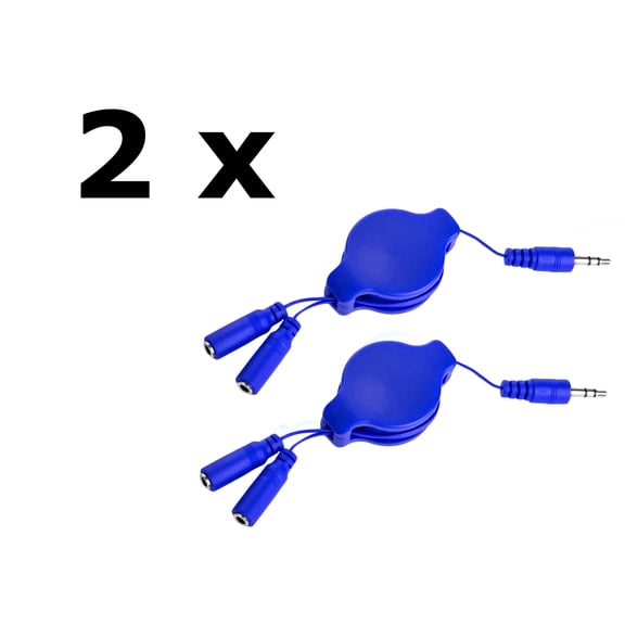 2-Pack Retractable 3.5mm Headphone Splitter – 3.2ft Male to Dual Female Audio Y Cable – Tangle-Free, Portable, Universal Compatibility