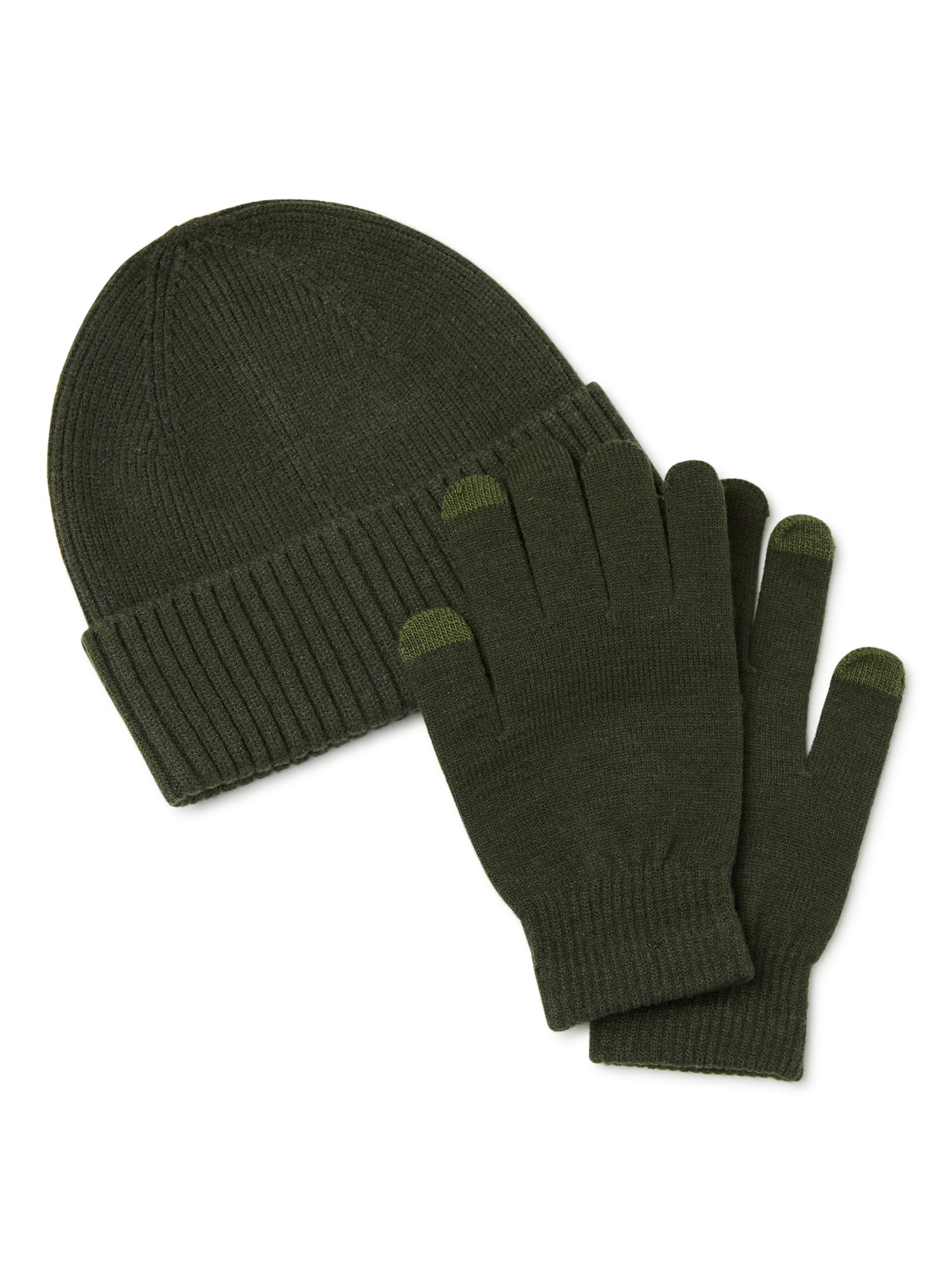 olive green hat and gloves