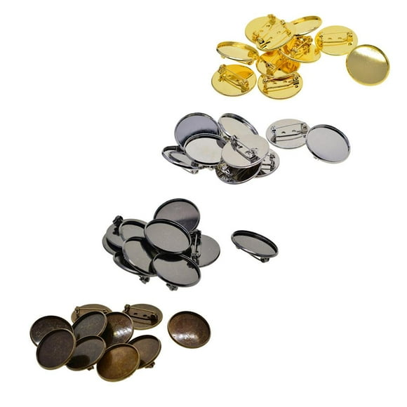 40 pieces Round Brooch Clasps Pin Disk Base Pad Bezel Blank Cabochon Trays 25mm for Badge, Coage, Name Tags 27 x 27 x 7 mm (1.06 x 1.06 x 0.28 inch)