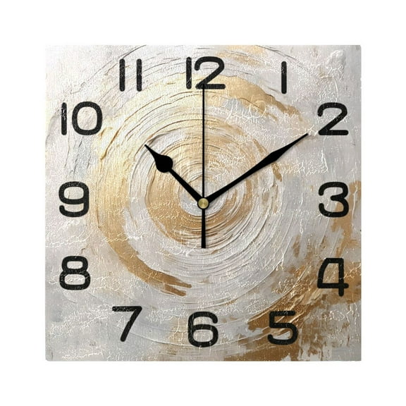 White and Golden Abstract Wall Clock Square Silent Non-Ticking Battery Operated Retro 7.78" Clock Home Kitchen Office Decoration