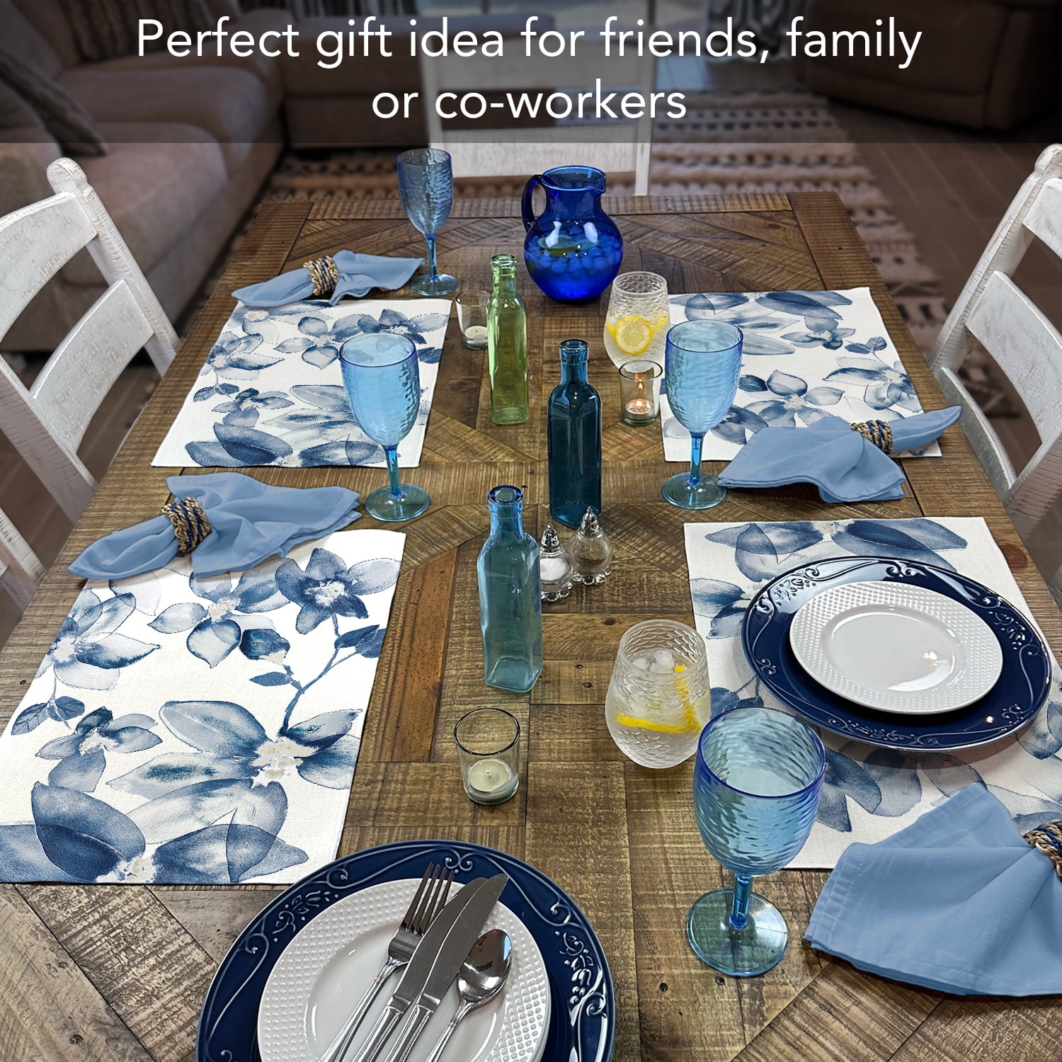 Highland Home "Blooming Whispers" 4-Pack Cotton Blend Washable Placemats