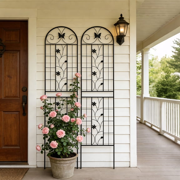Heavy Duty Rustproof Black Iron Garden Trellis 2 Pack  86" x 19.7" For Potted Plant Support & Climbing Vines
