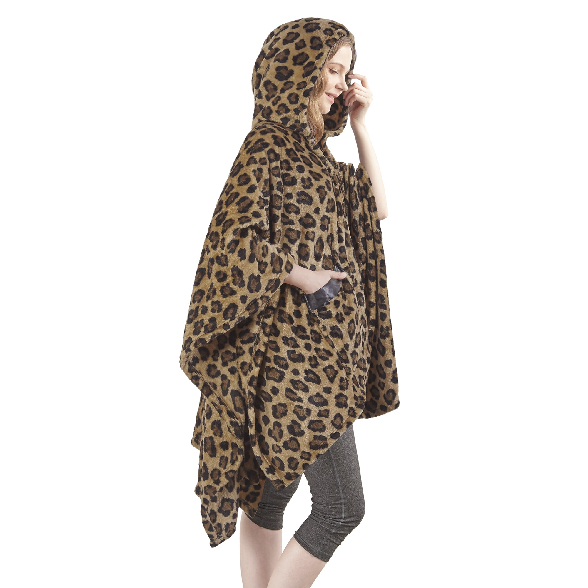 Comfort Spaces Brown, Black Leopard Polyester Plush Throw, 60" x 50"