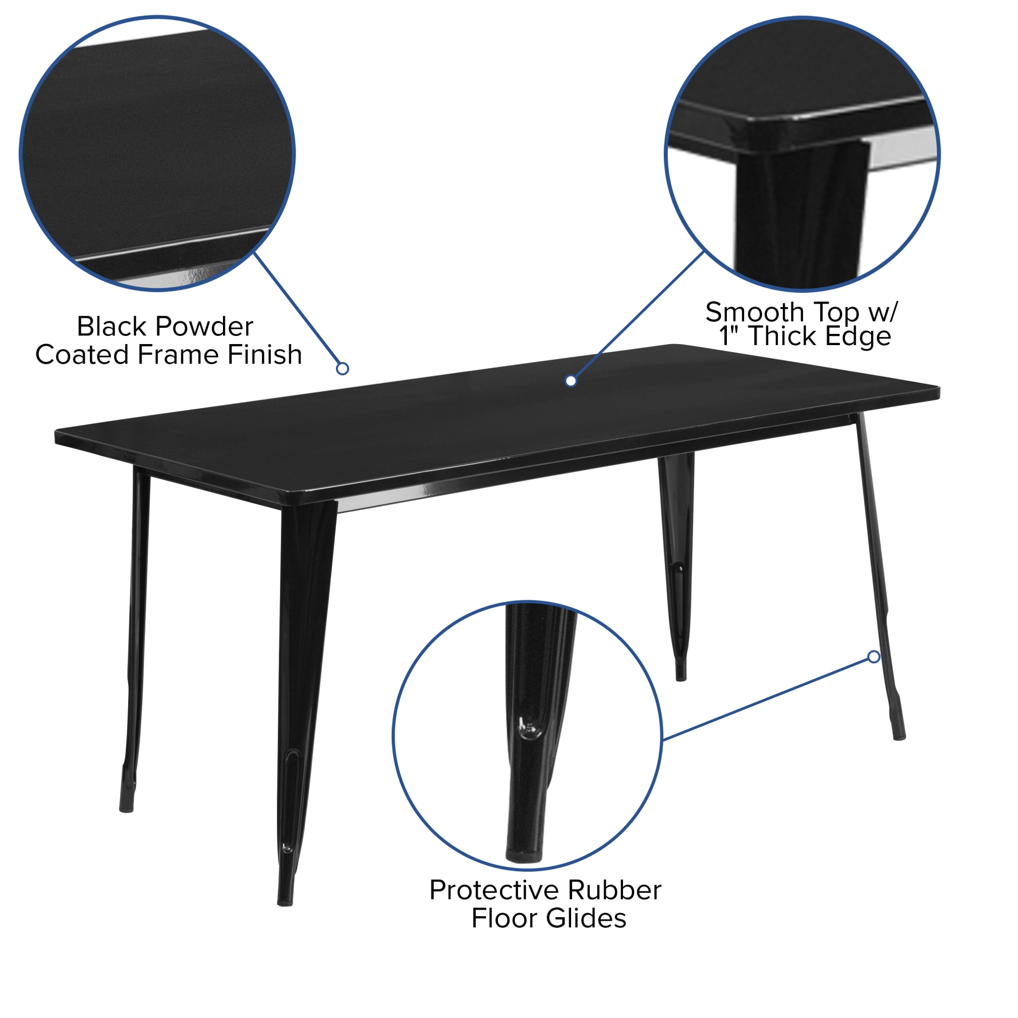 Flash Furniture Commercial Grade 31.5" x 63" Rectangular Black Metal Indoor-Outdoor Table - image 5 of 8