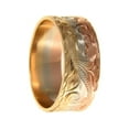 thumbnail image 2 of 14k yellow white rose tricolor gold hand engraved Hawaiian plumeria scroll 8mm ring size 2 to 14, 2 of 5