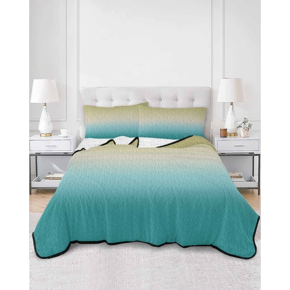 Quilts King Size, Yellow Teal Ombre Soft Comforter Bedding Set for Bed, Turquoise Gradient Modern Abstract Art Lightweight Quilted Bedspread with Pillow Cover(2 Pieces) for All Season, 96x106 Inch