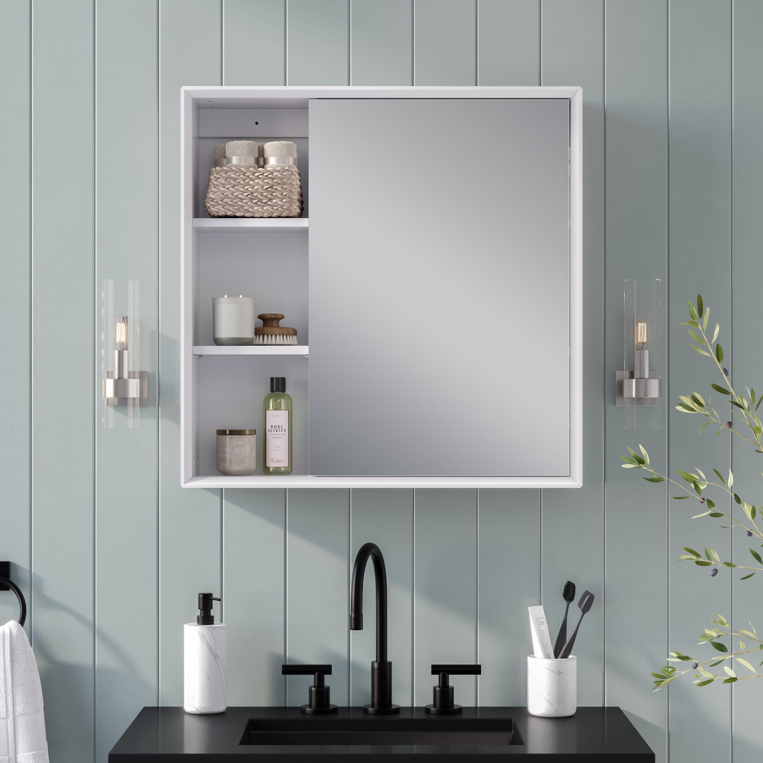 RiverRidge Wall Medicine Cabinet with Side Shelves, Soft-Close Hinges, and Mirror - White