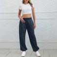 thumbnail image 5 of Sweatpants for Women Solid Color Elastic Waist Sports And Leisure Belt Pocket Threaded Ankle Pants, 5 of 9