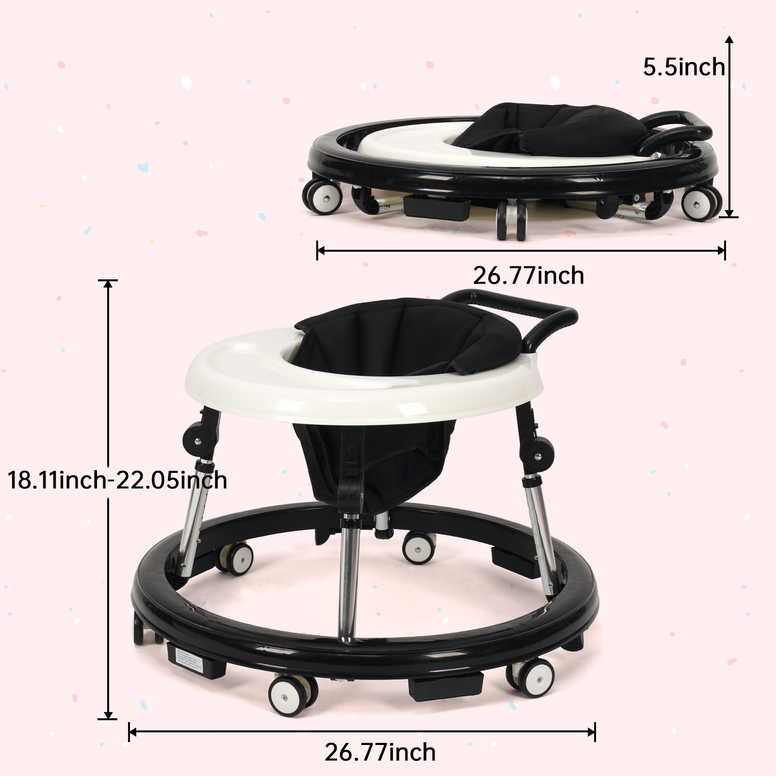Poitik Portable Baby Walker, One-Touch Foldable, 9-Stage Height Adjustment photo 6