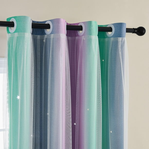 Cortina XiDi Rainbow, violeta, verde y gris con estrella opaca