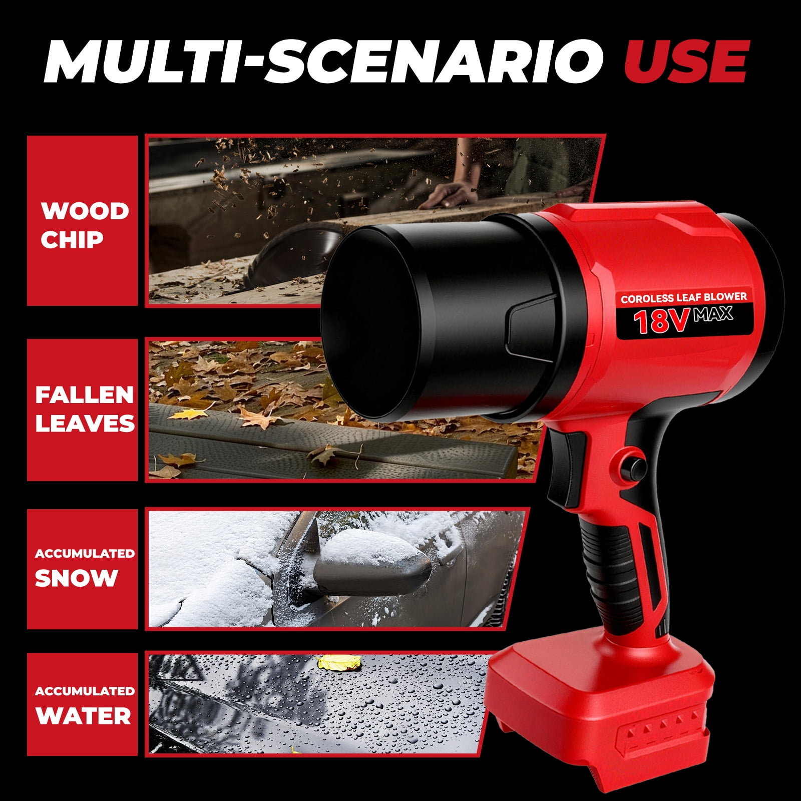 Cordless Leaf Blower for Milwaukee m18 Battery, 720-CFM 180-MPH Handheld Electric Dust Blower with Light, Battery Powered Leaf Blowers for Keyboards Patio Rain Snow Removal (Battery Not Included)