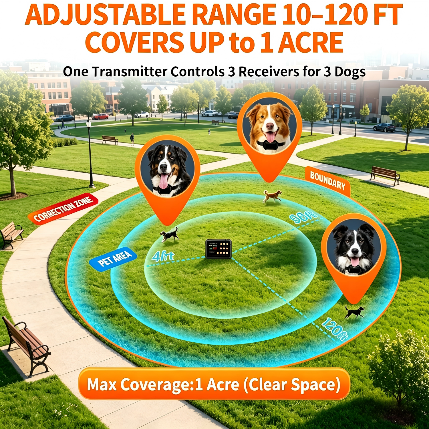 3-in-1 Radar Wireless Dog Fence System for 3 Dogs,Dog Training Collar with Fence & Forbidden Zone Modes, IPX7 Waterproof,No GPS Indoor Outdoor Dog Containment (1 Collar)