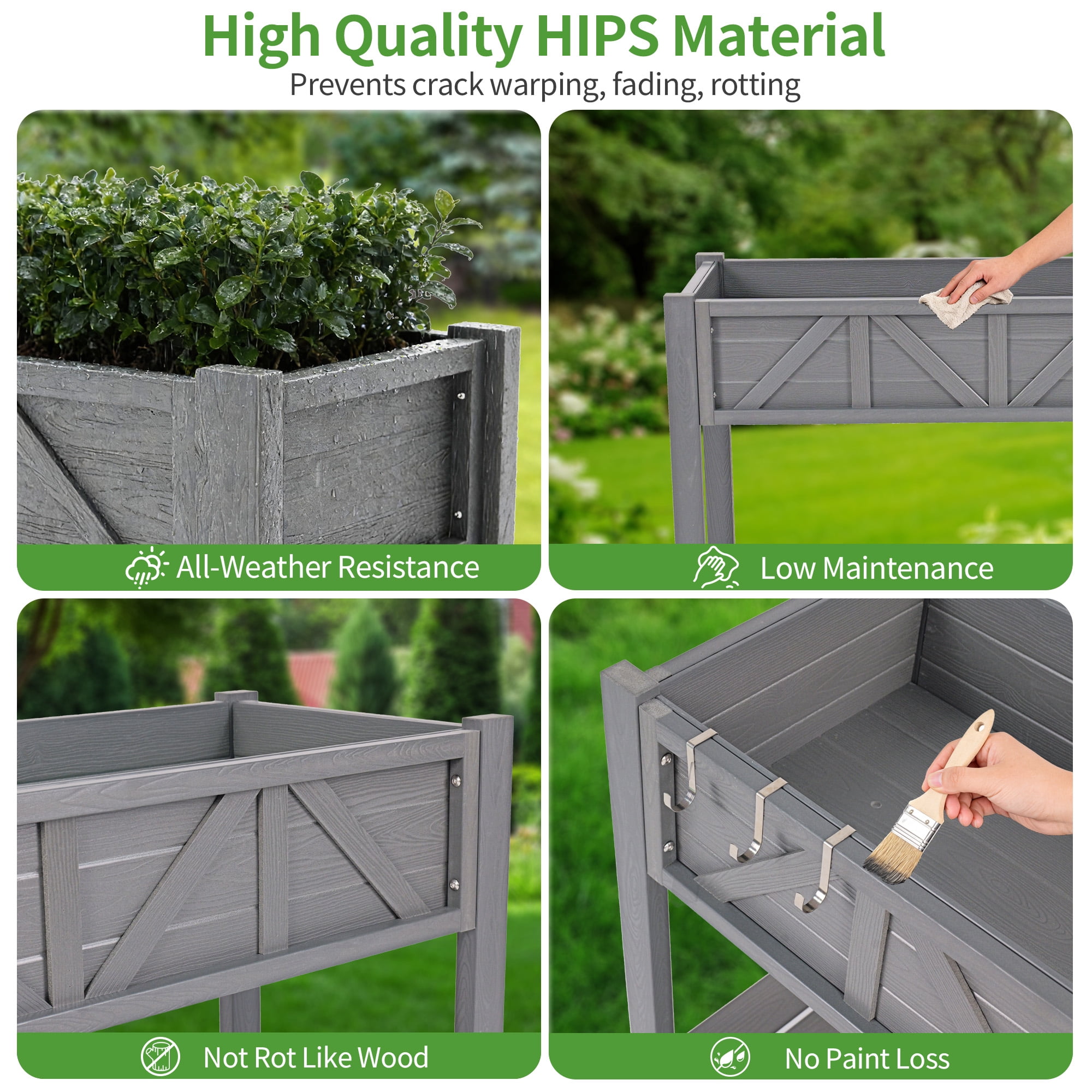 AwayHome 72"L x 17.3"W x 28.7"H 2-Tier Gray Outdoor Elevated Raised Garden Bed with Legs&Handle