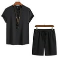 thumbnail image 1 of Weiqiqre Men's 2 Piece Outfits Linen Set Short Sleeve Shirt Top and Drawstring Waist Vacation Short Sets, 1 of 5