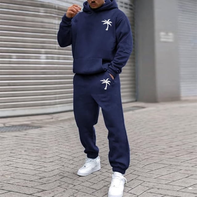 Men's Suits Product Title for Men Casual Solid Two Piece Hooded Sports Set with Raglan Sleeve Drawstring Pant Set